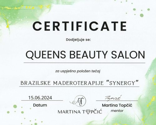 certifikat Queens beauty salon