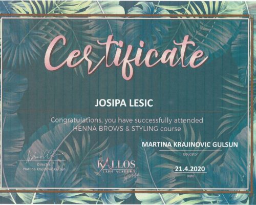 certifikat Josipe Lesić